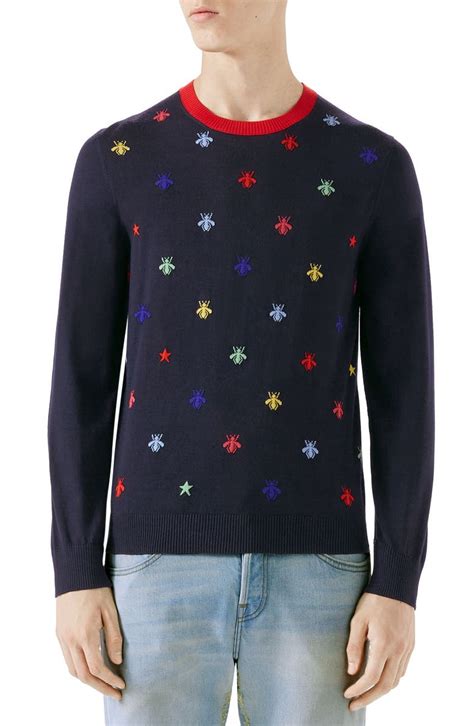 gucci sweater bee green|Gucci bee embroidered sweater.